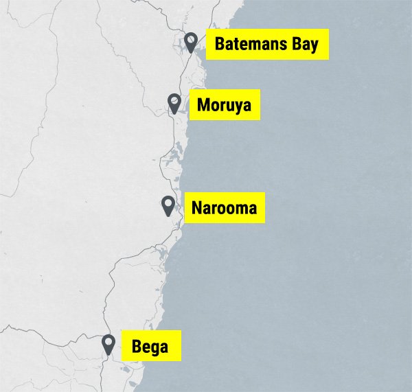 South Coast Map - Moruya, Batemans Bay, Narooma, Bermagui, Bega